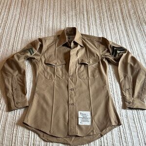 USMC Wool Long Sleeve Tan Military Button Down 14 x 31 Khaki